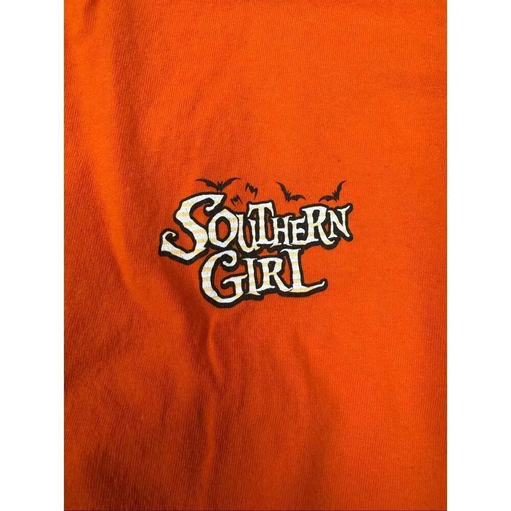 Southern Girl Halloween Graphic Orange Cropped Long Sleeve Tee Size X-Large